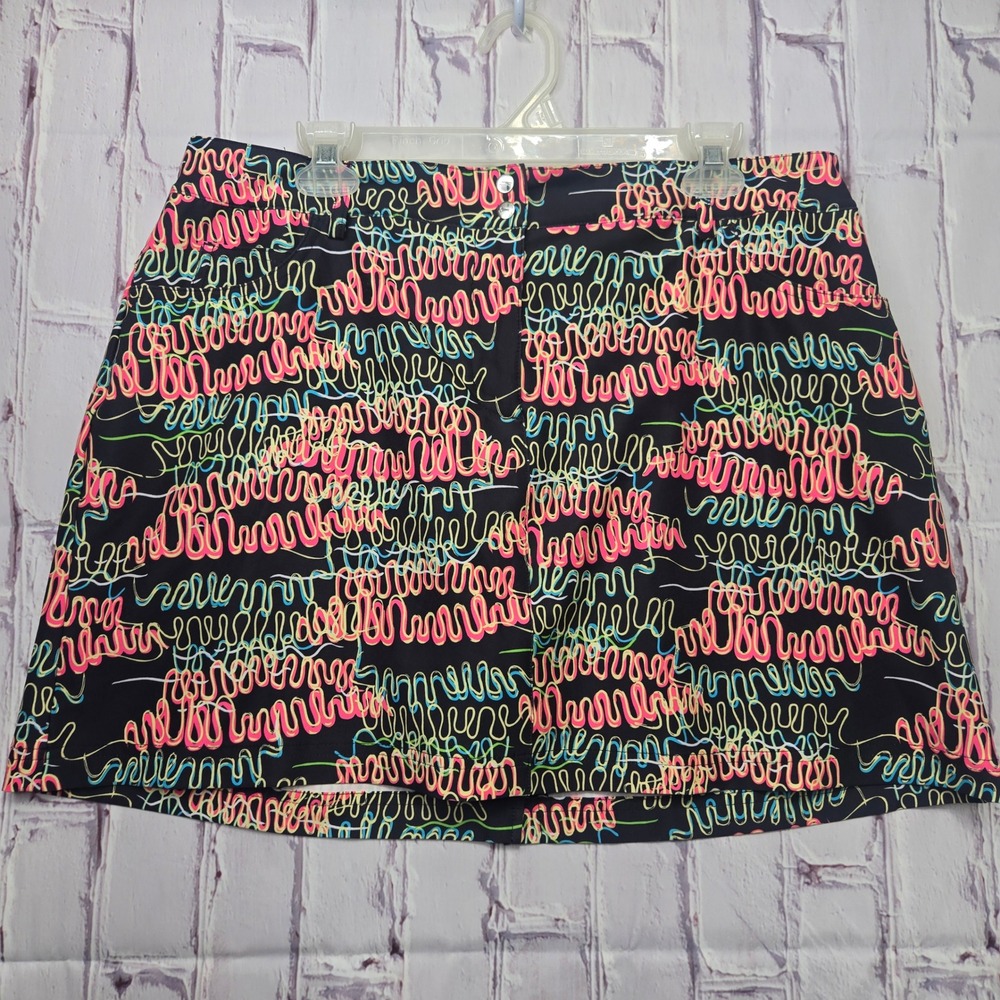 Slazenger Womens Golf Skort Size 10 Black Neon Abstract‎ Print Athletic Tennis